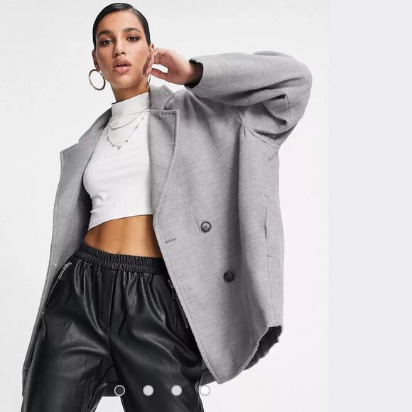 Free People Gray Hannah Slouchy Blazer Jacket Double Breasted Coat Oversize XS - Picture 2 of 11